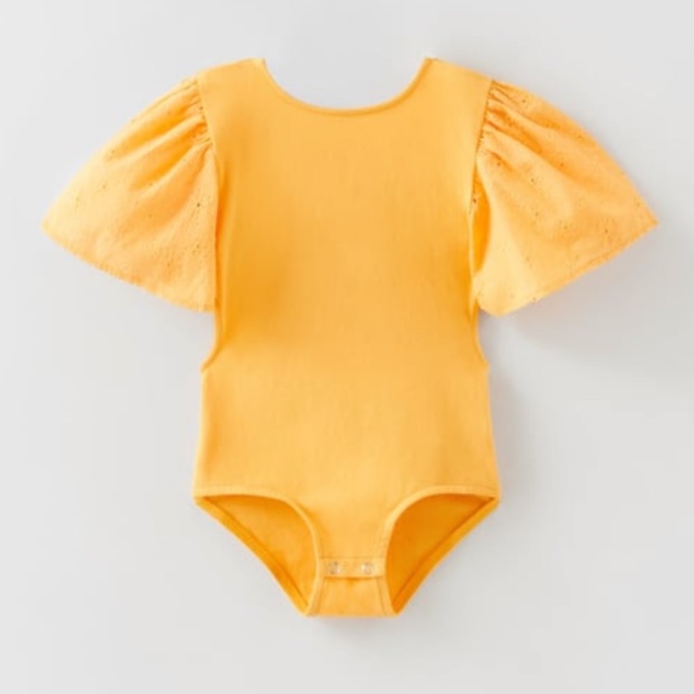 Girls cut out ruffle lace sleeve yellow bodysuit from Zara
